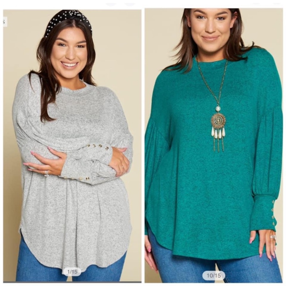 Green button sleeve super soft top